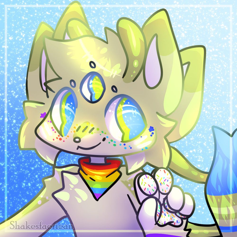 an alien cat that is green with rainbow accents 