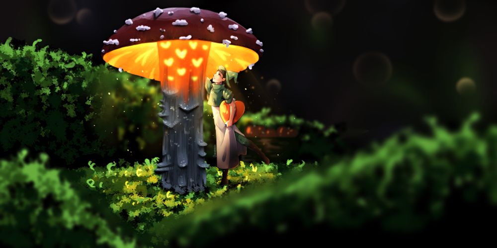 Spock changing the lightbulb on a large mushroom
