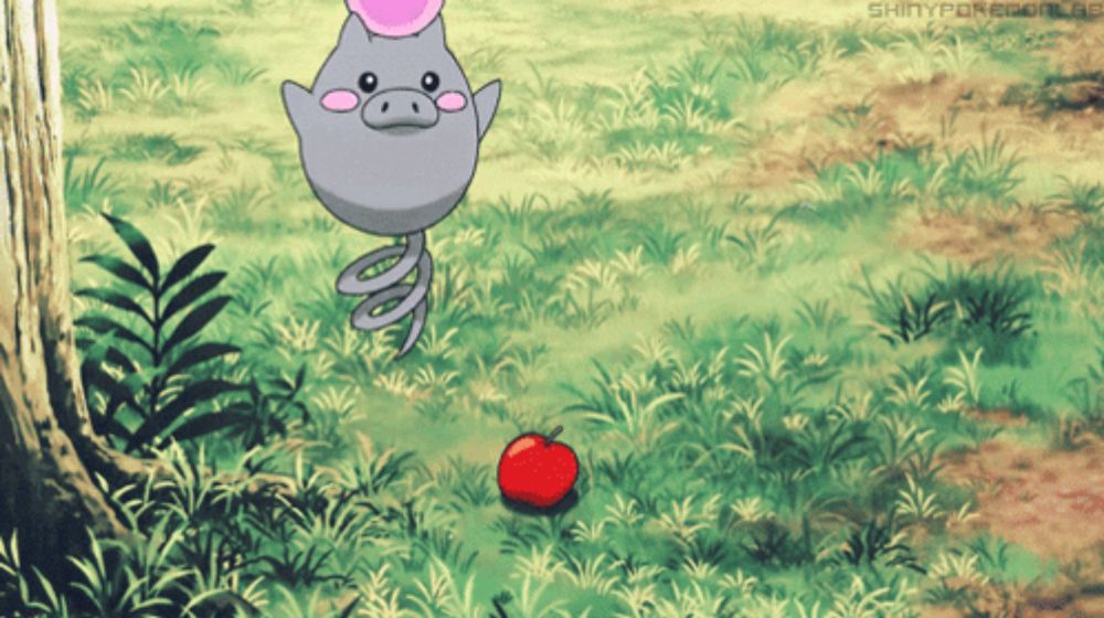 a cartoon of a pig hanging from a tree with shinypokemon.net written on the bottom