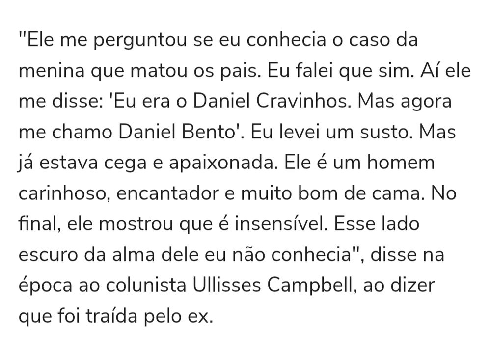 Depoimento de uma ex de Daniel Cravinhos assustada por ter descoberto "o lado escuro da alma dele", mesmo sabendo que ele era culpado e condenado por um assassinato brutal #risos
