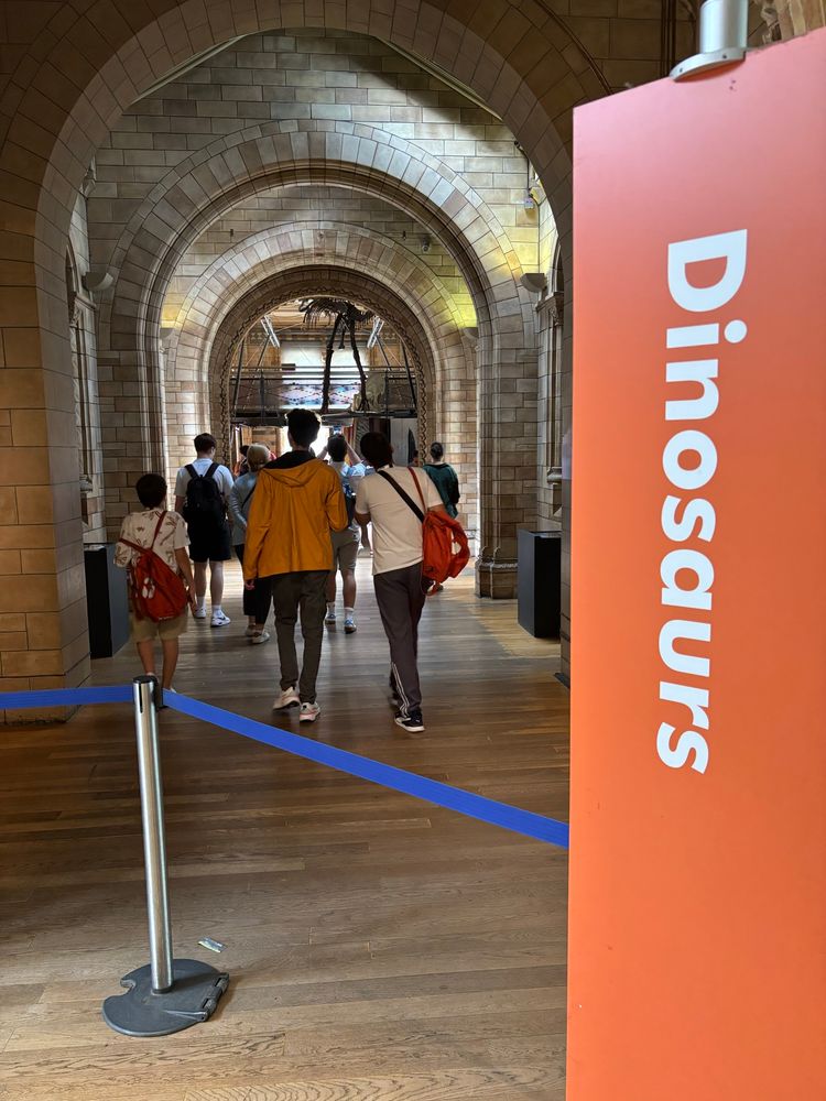 entrance to the DINOSAURS exhibit at the Natural History Museum in London