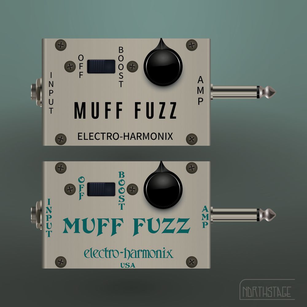 Digital drawing of the Muff Fuzz guitar pedal from 1969.