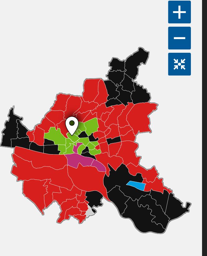 Screenshot der Wahlergebnisse zur Bundestagswahl 2025 in Hamburg. Die meisten Wahlbezirke sind rot (SPD) in der Mitte gibt es einige grüne Wahlkreise. Es gibt einen blauen (AfD) Wahlkreis - Neuallermöhe.