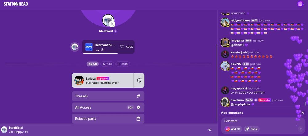 Listening Party for "Happy" on Stationhead, @\btsofficial