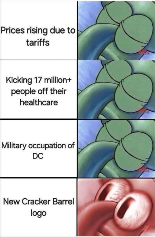 The image is a four-panel meme featuring a character with closed eyes in the first three panels and wide open eyes in the last. Each panel has accompanying text: 1. First Panel: The text says 