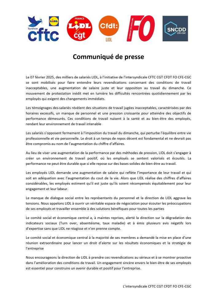 Texte du communiqué intersyndical