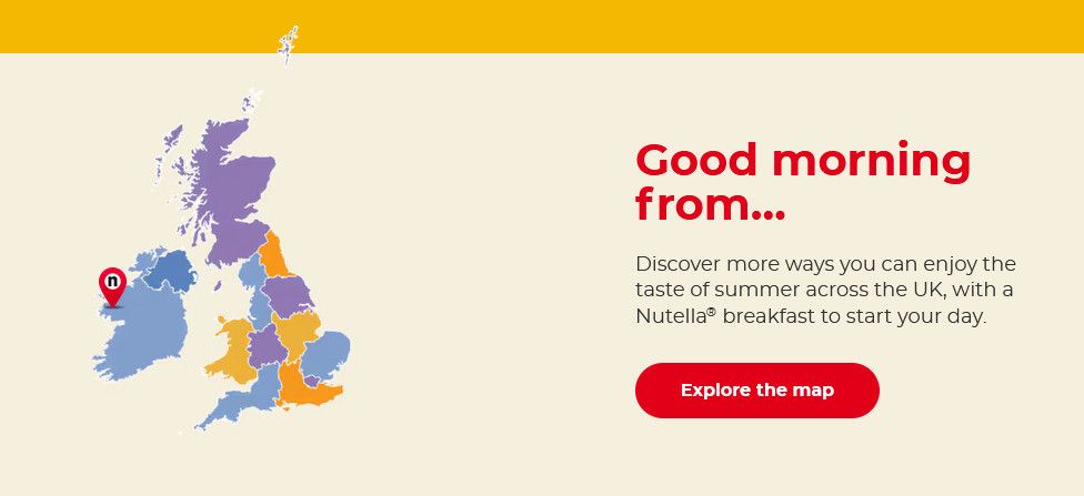 A photo of Nutella's "best breakfast spots in the UK" map, which for some reason includes one spot in Ireland.