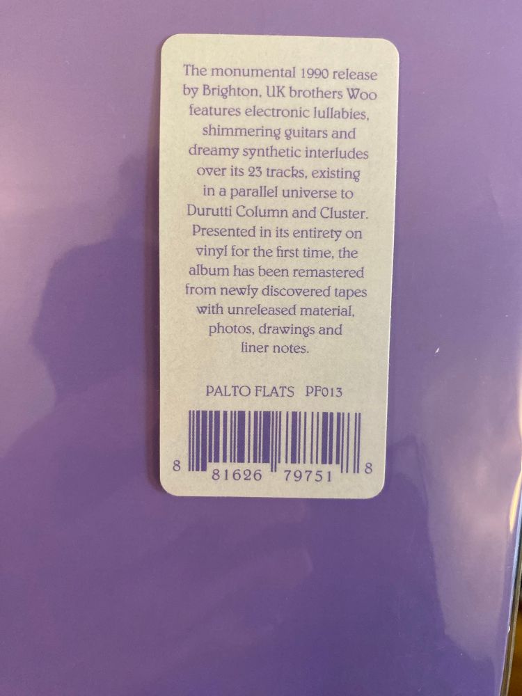 hype sticker from lp release of woo - into the heart of love 

“the monumental 1990 release by Brighton UK brothers Woo features electronic lullabies shimmering guitars and dreamy interludes over its 23 tracks existing in a parallel universe to the durruti column and cluster . presented in its entirety on vinyl for the first time the album has been remastered from newly discovered tapes with unreleased material photos drawings and liner notes”