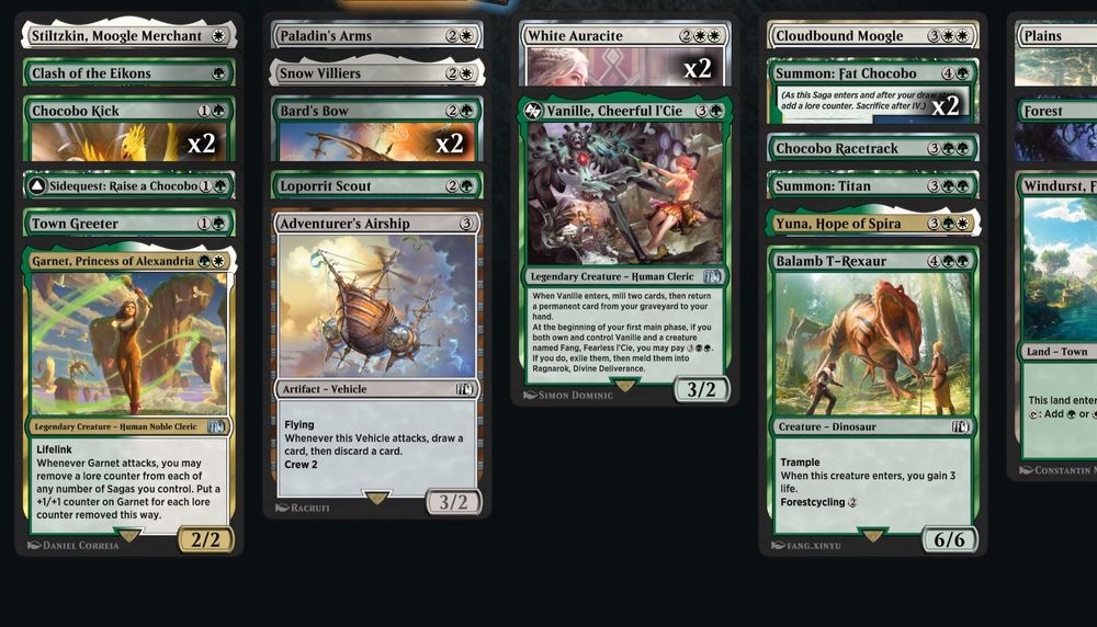 GW draft deck with Yuna, Titan, and two Fat Chocobos.