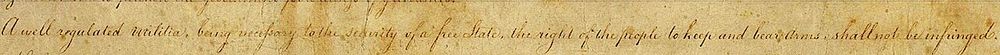 Second Amendment to US Constitution: A well regulated Militia, being necessary to the security of a free State, the right of the people to keep and bear Arms, shall not be infringed.