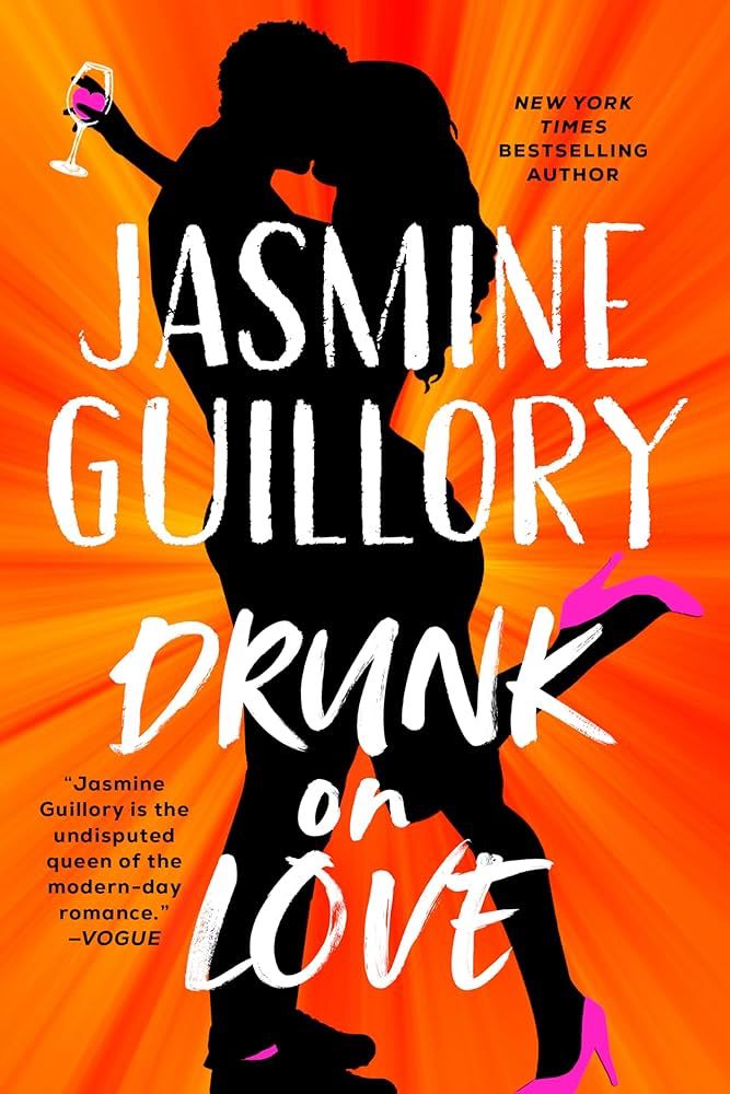 Cover of Drunk on Love, featuring a bright orange background and the silhouette of a man and a woman holding a wine glass