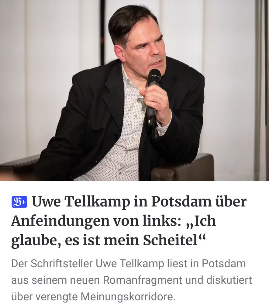screenshot: Uwe Tellkamp in Potsdam über Anfeindungen von links: „Ich glaube, es ist mein Scheitel" Der Schriftsteller Uwe Tellkamp liest in Potsdam aus seinem neuen Romanfragment und diskutiert über verengte Meinungskorridore.
