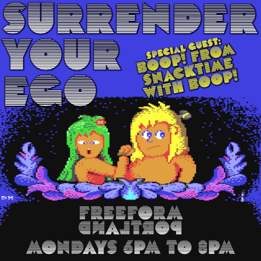 Flyer for the fundraiser show at freeform portland ahowing graphics from the sega game wonder boy.