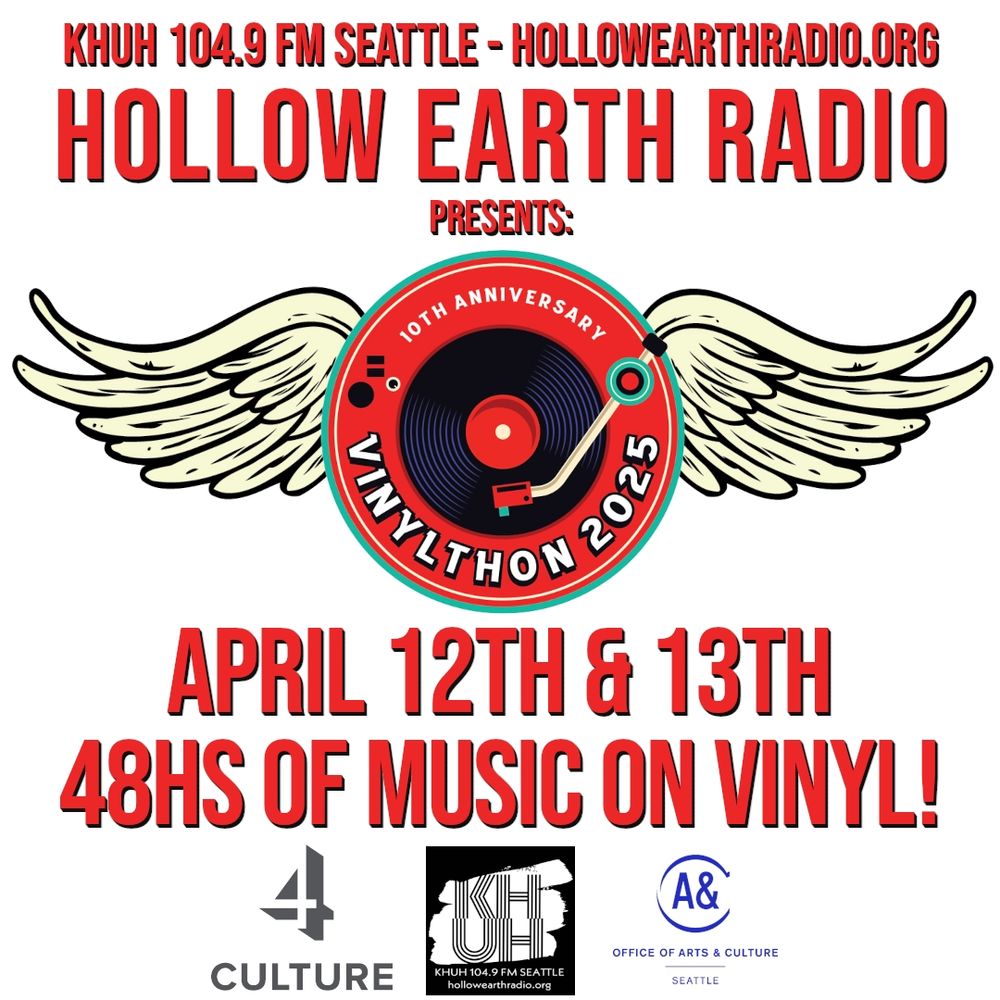 We are very exited to anounce that Hollow Earth Radio will be participating on Vinylthon 2025 @vinylthon .  On Saturday, April 12, 2025 and Sunday, April 13, 2025, radio stations throughout the USA and the world will be broadcasting shows from only vinyl, to celebrate the unique format for the annual VINYLTHON. 

We will be playing the weirdest recordings registered on vinyl, special sets by Hollow Earth Radio DJs, super special guest DJs and two open decks events!  Bring your favorite album to the studio and share it with the world!

#seattleradio
#vinylthon2025
#vinylthon
#communityradio #independentradio #lpfm #seattledj #seattlemusic