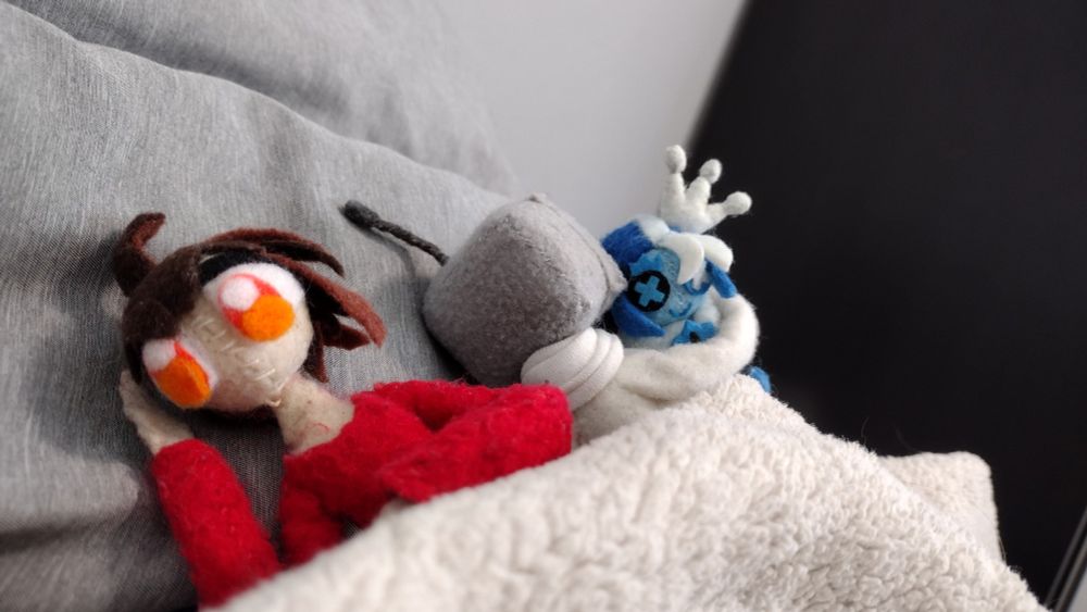 Me, my wife and their custom made Shadow Milk Cookie Plushie from the hit mobile gacha game Cookie Run Kingdom