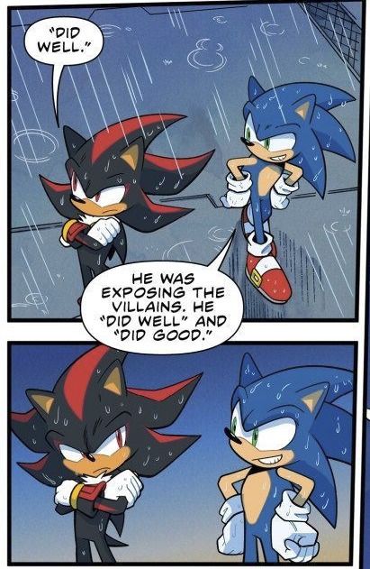 two panels from the IDW sonic comic
sonic and shadow are in the same panels, sonadow real 