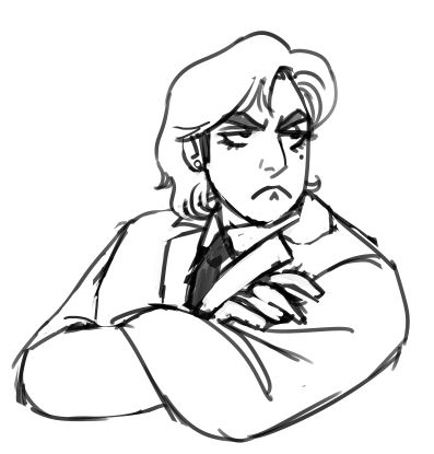 a cranky man in a suit with his arms folded, looking away from his accuser.