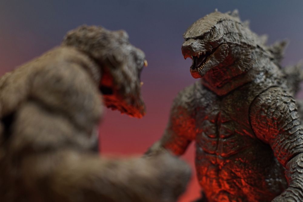 King of the monsters (I think?) godzilla staring down monsterarts kong 