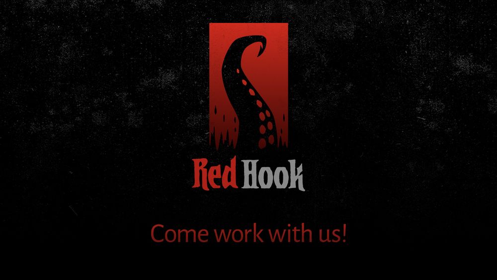 A simple image featuring the Red Hook company logo. The image reads 'Come work with us!'