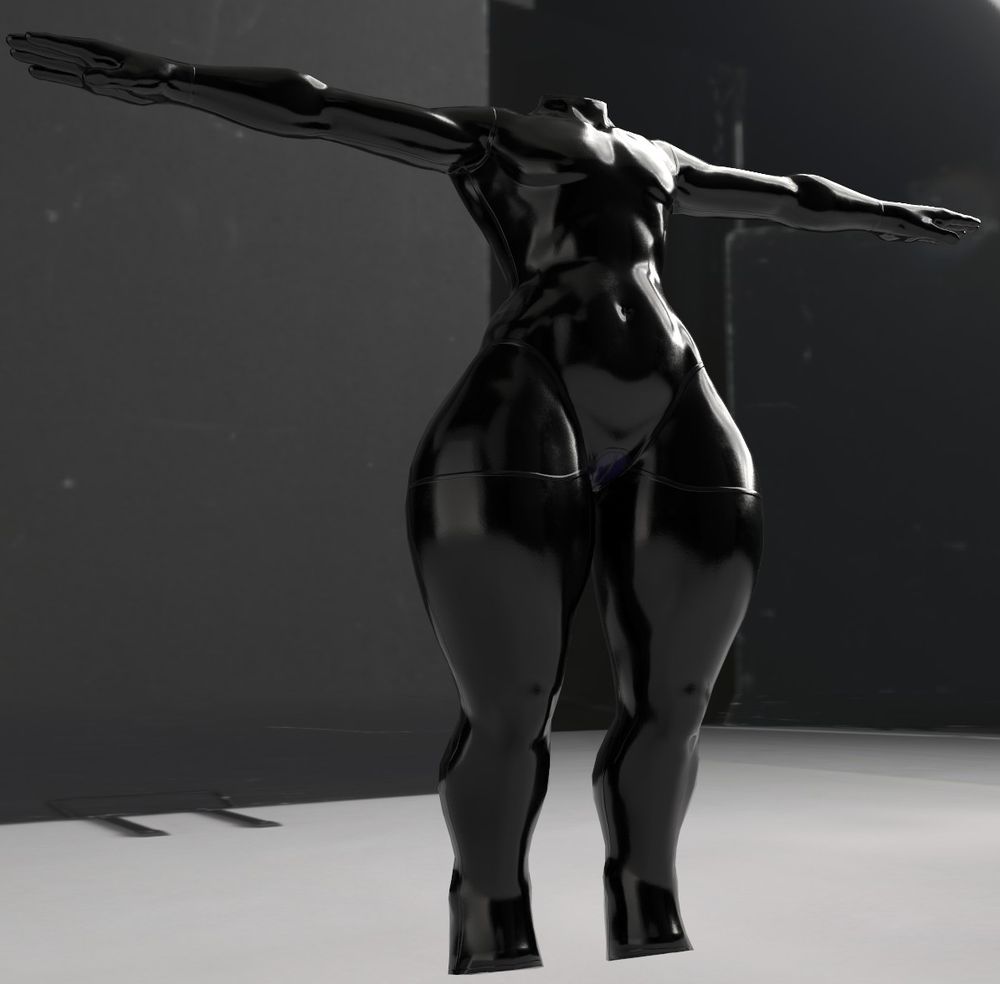 a black latex suit from the front