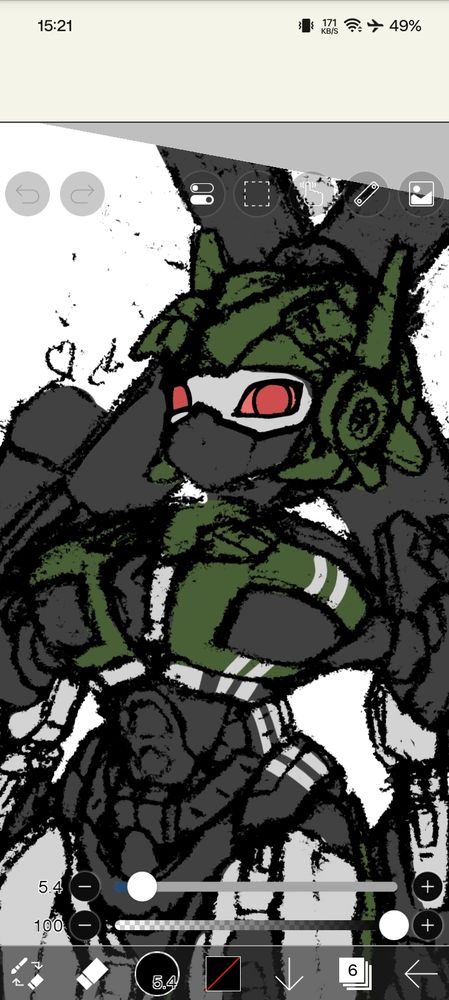 Screenshot from IbisPaint showing a green-black feminine robot.