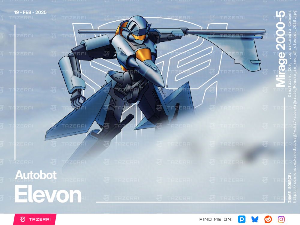 A light blue robot stands on the side of a snowy mountain holding an axe made out of the tail of an airplane.