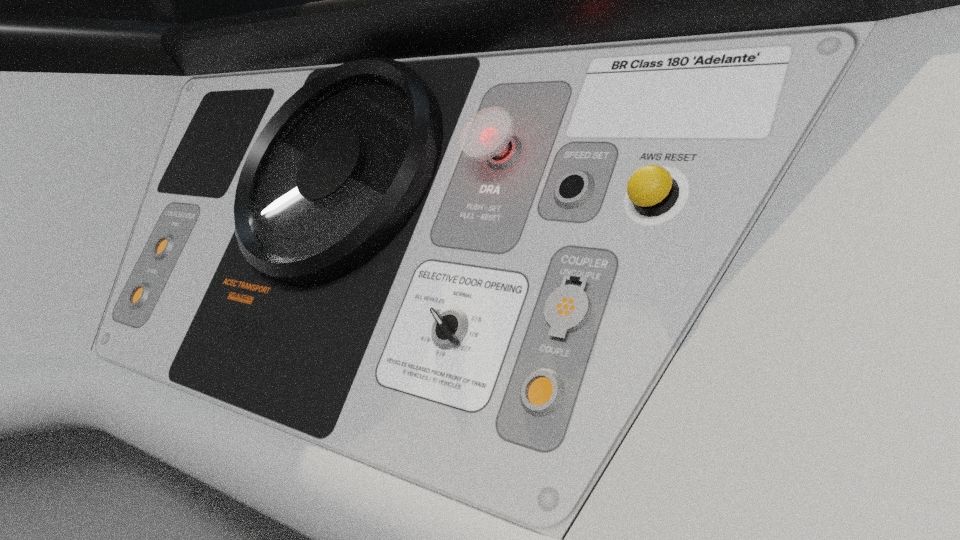 A closeup Blender render of a British Rail Class 180 'Adelante' main panel