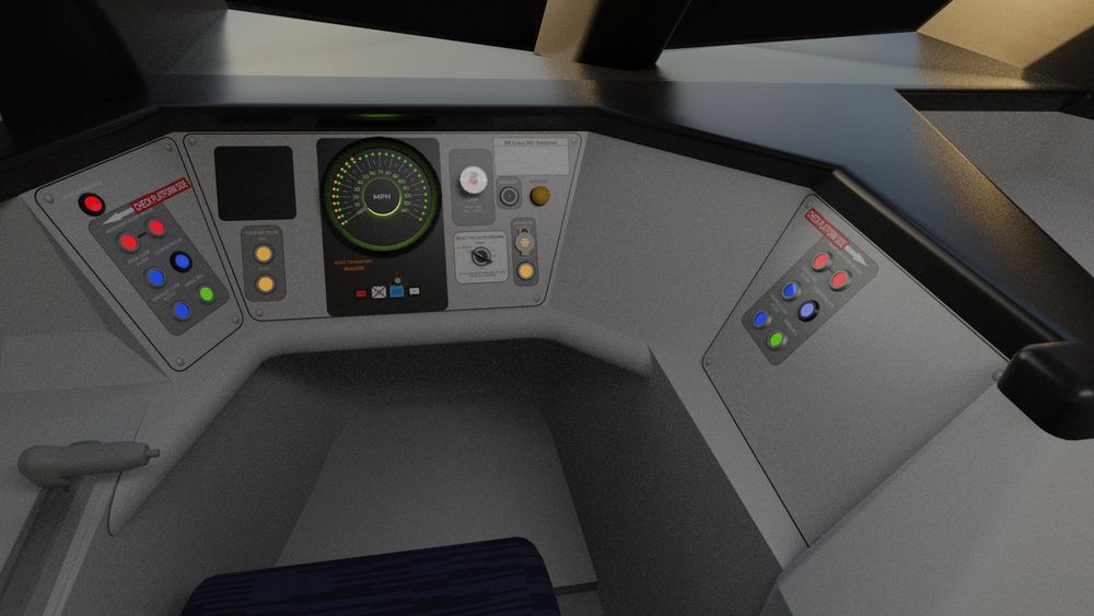 A Blender render of a British Rail Class 180 Adelante driver's desk.