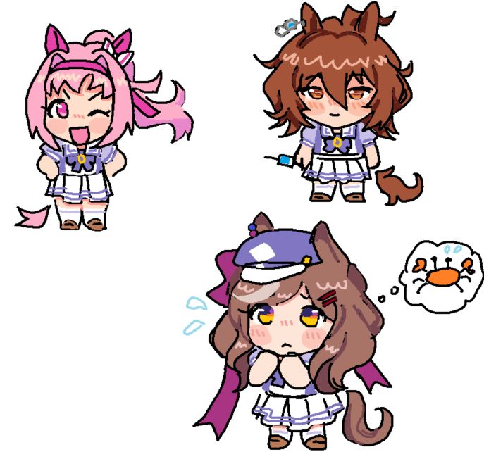 haru urara, agnes tachyon, and matikane tannhauser doodled in mspaint