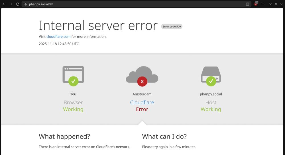 Phanpy.social не работает из-за сбоя в Cloudflare
