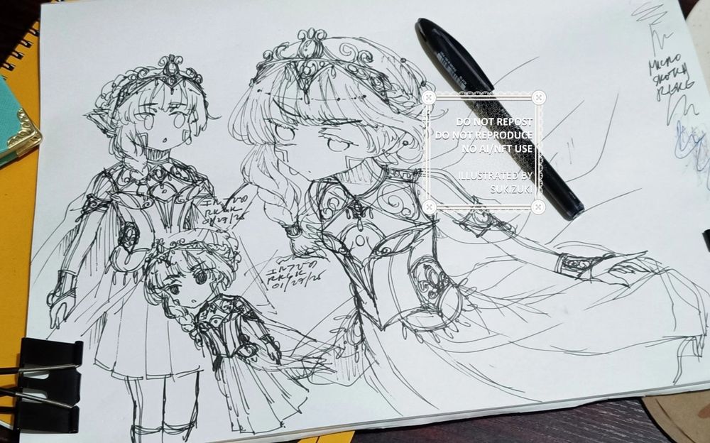 ink sketch of an elf princess warrior