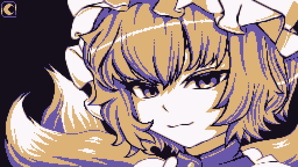 Another 4-color palette drawing of Ran Yakumo from the Touhou Project series. She's looking at the camera at a slight angle with a few of her fox tails behind her. The colors are based off of her most common design with blue as the accent color to her master: Yukari Yakumo's purple.