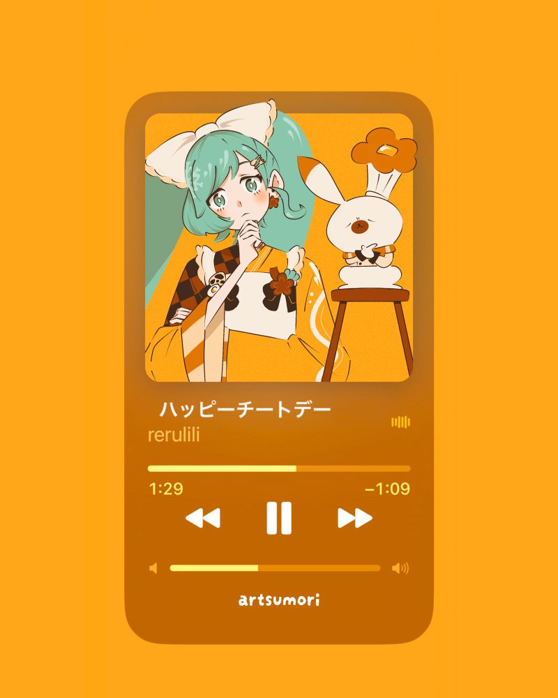 digital drawing of 2024 snow miku. text: happy cheat day written in japanese and rerulili. 