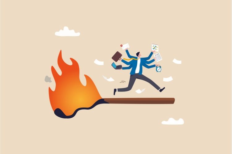 Illustration d'un homme hyperactif courant sur une allumette en train de se consumer