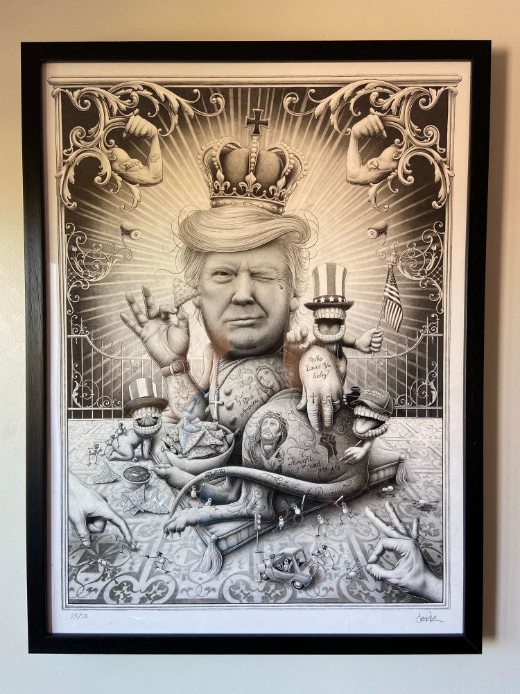 Framed artwork print of Donald Trump. From artist Joe Fenton