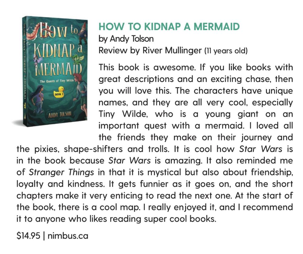 Review of middle grade fantasy How to Kidnap a Mermaid by 11-year-old River Mullinger.