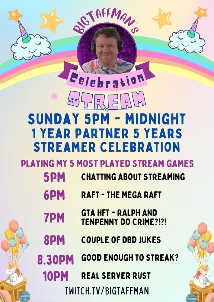 Poster for Taffs celebration stream with timetable