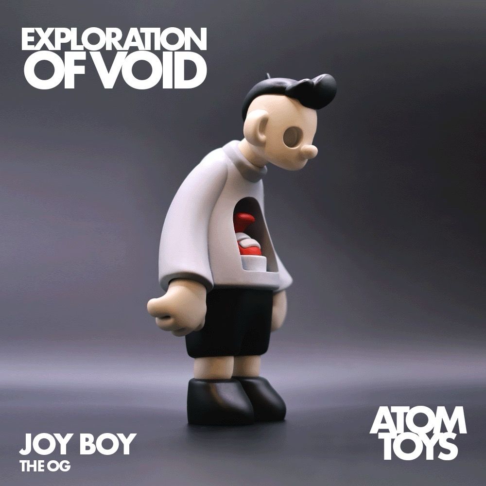 Side view of Joy Boy, the OG designer art toy, showcasing its unique silhouette and intricate details. This limited-edition piece 