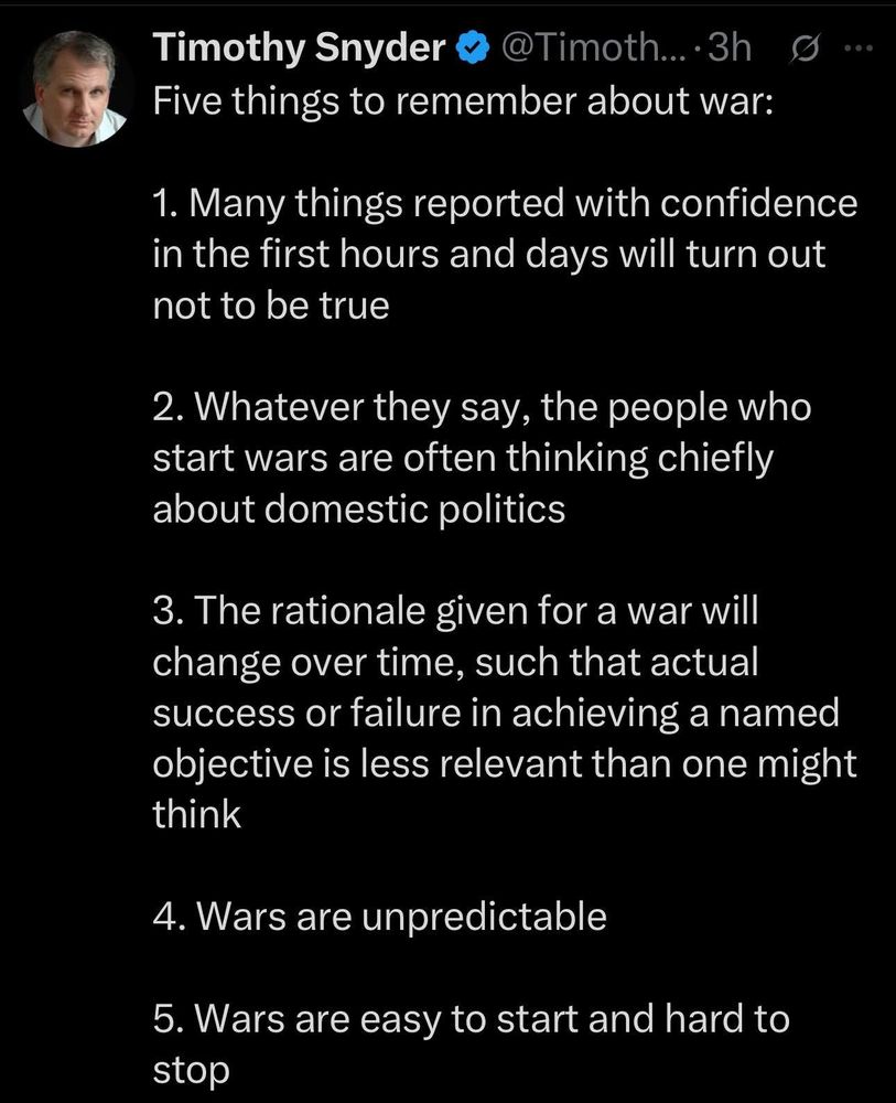 Timothy Snyders warnings about starting a war to bolster authoritarianism. 