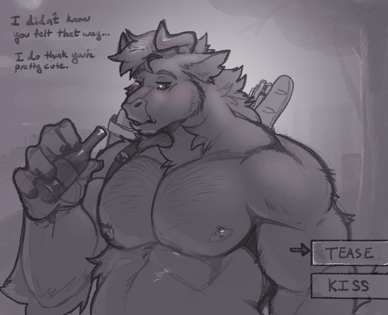 Gyl the beefy bull glares at you with a blush on his face, will you tease or smooch?!