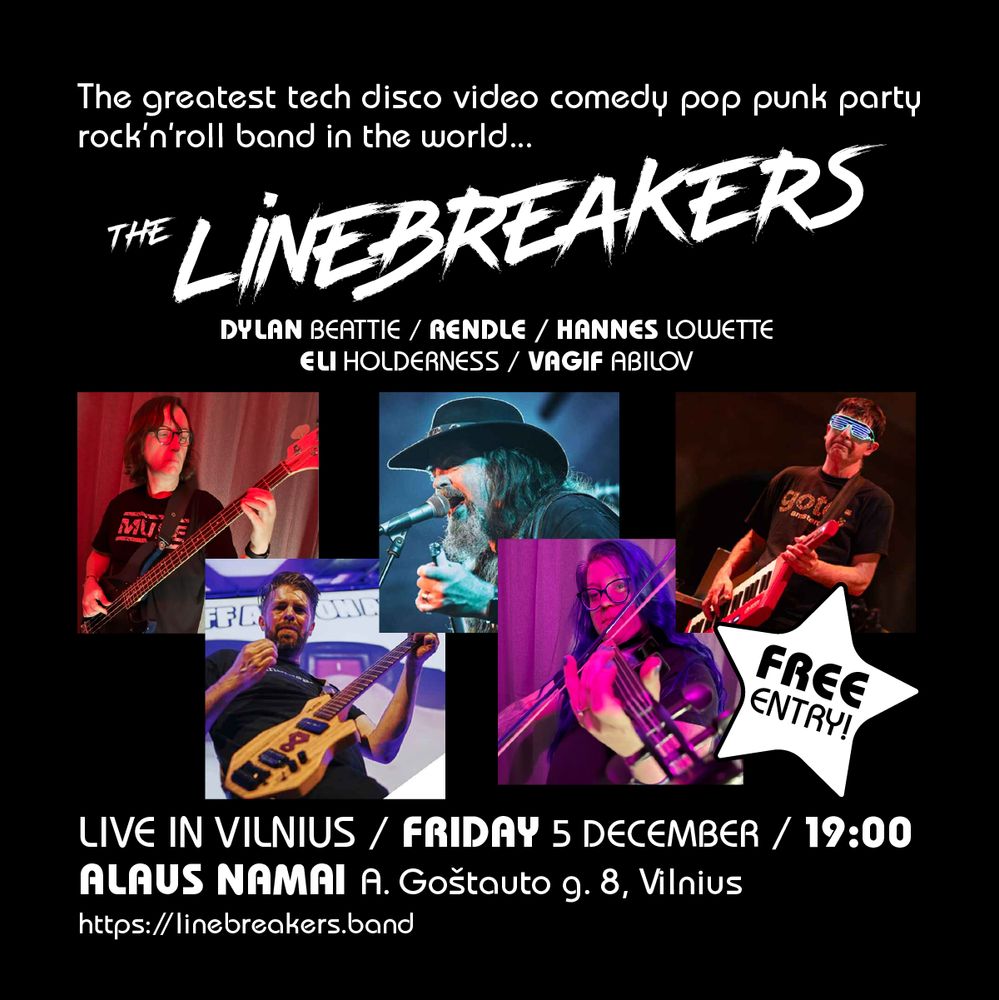 The greatest tech disco video comedy pop punk party rock'n'roll band in the world - THE LINEBREAKERS, live at Alaus Namai, A Goštauto g 8, Vilnius, straight after Build Stuff.