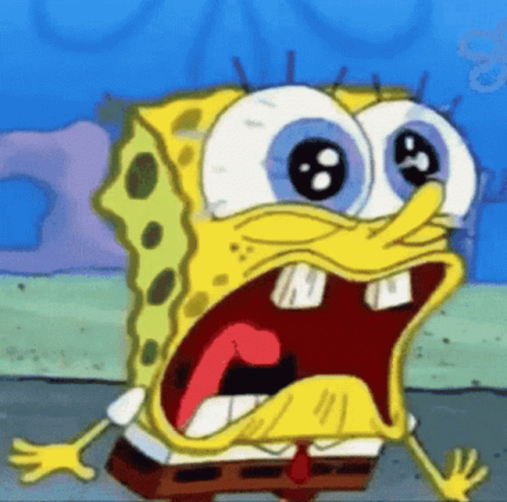 a cartoon of spongebob squarepants with his mouth open and his eyes closed .