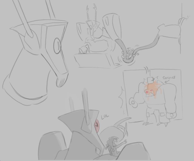 drawings of transformers animated shockwave. shockwave is letting sari sumdac use his long arm as a swing while hes typing on a device. shockwave and sari pointing and laughing at lugnut because they set a bucket of orange juice over a door and he opened it and it fell on his head