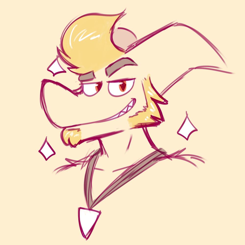 Jet, a yellow bananalike dragon, is grinning at the viewer and sparkling.