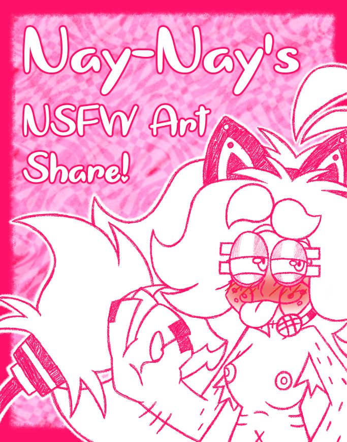 The first page of my NSFW art share on Bluesky shows a picture of my original main sona wearing no clothes while being naked by looking at the viewers with a lustfully blushing and smug expression on her face, and she's doing an "A-OK" gesture with her right hand. The words on the top corner on the left of the screen for the first page says; "Nay-Nay's NSFW Art Share!".