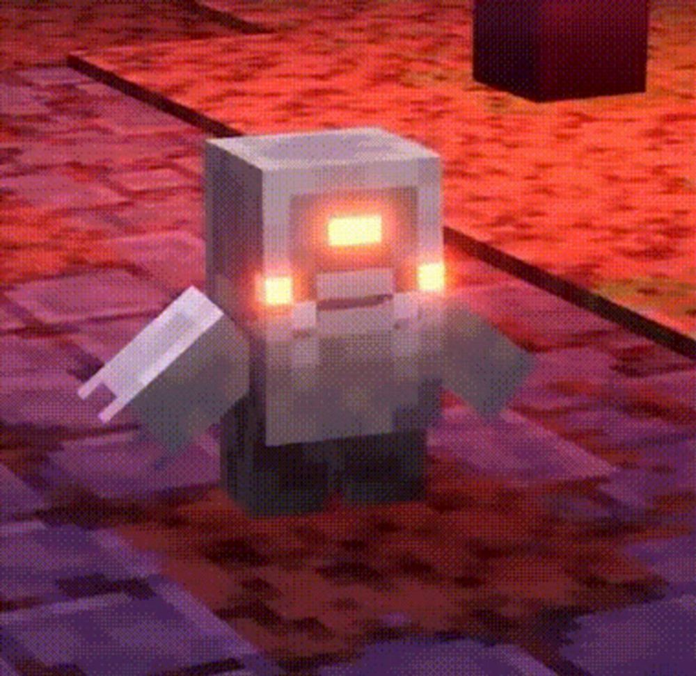 a minecraft character with glowing eyes is standing on a brick floor in a video game .