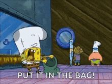 spongebob bank robbery “put it in the bag!” gif meme