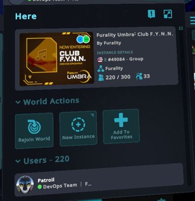 VRChat screenshot of Here tab