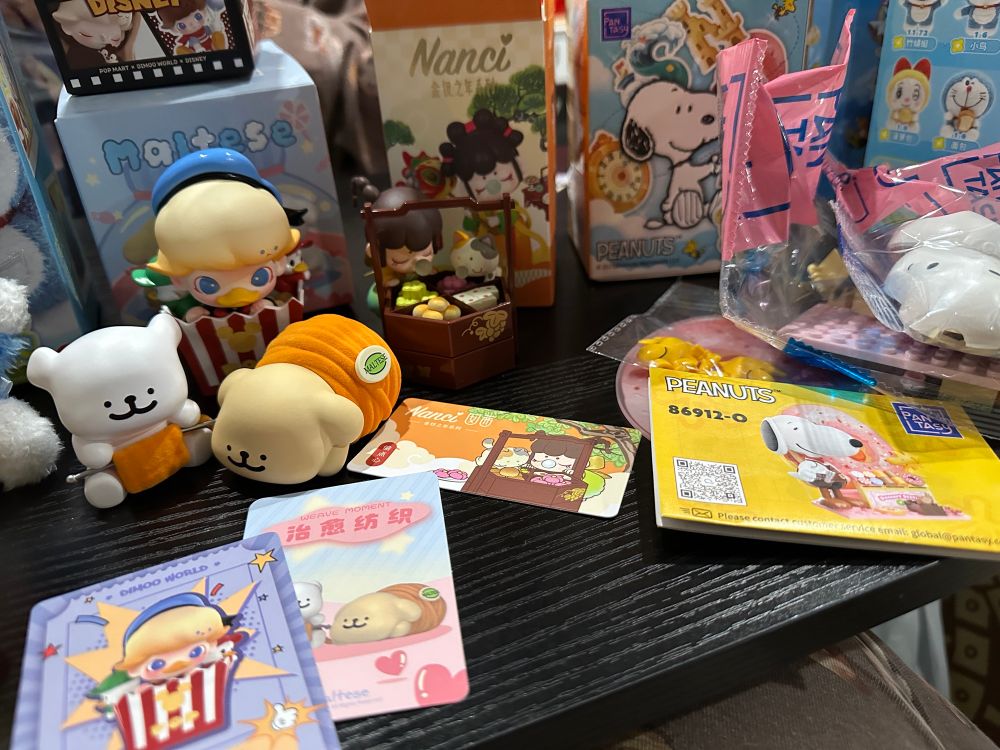 From left to right: Maltese figure, Dimoo World figure, Nanci figure, Pantasy Peanuts block figure