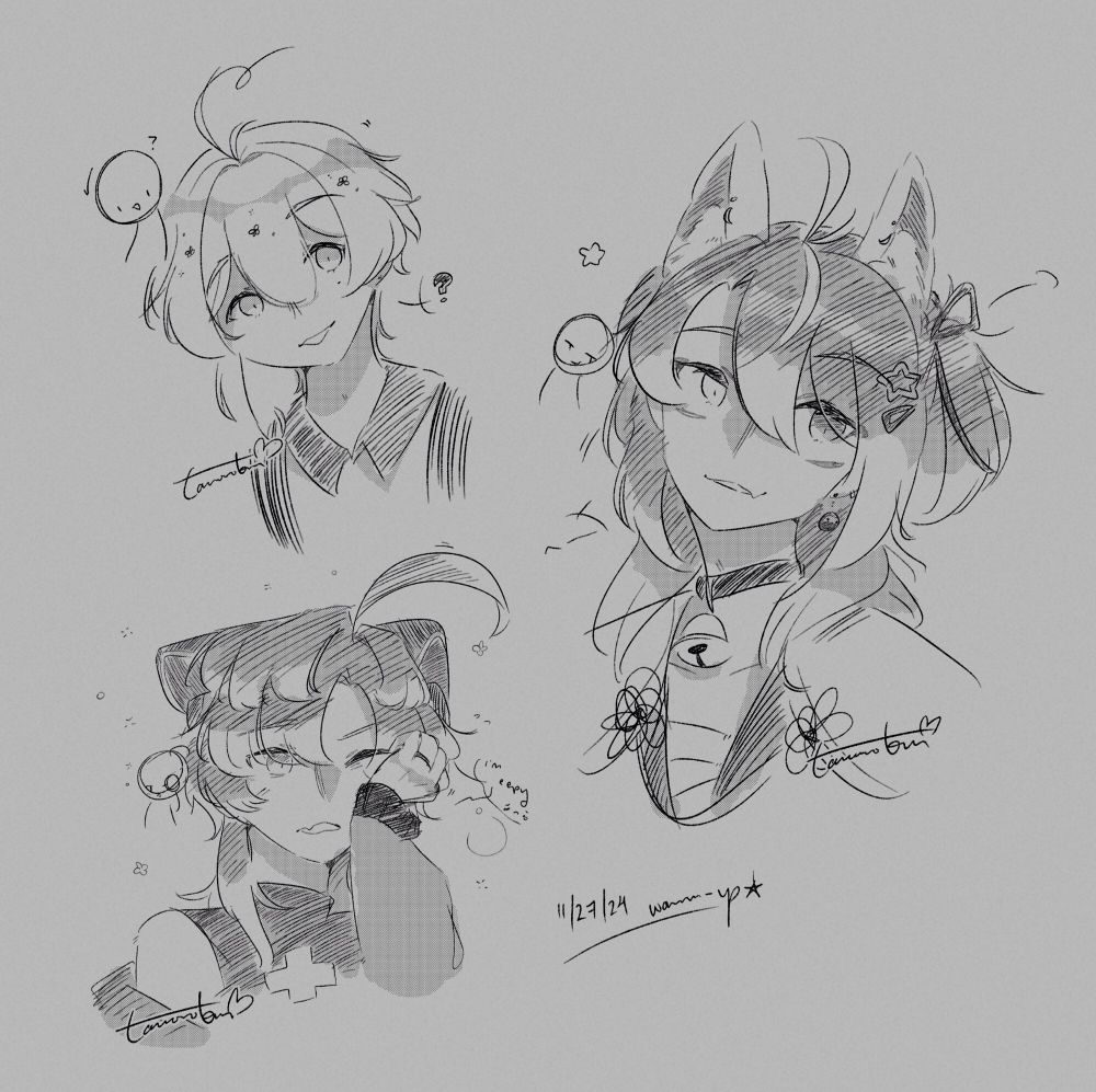 sketch warm-up of tarorobun, rottenmitsukivt, and harukiyoshiwara drawn by tarorobun